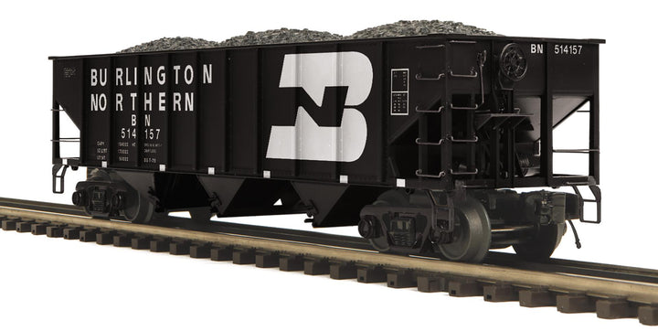 MTH 20-96843 O scale Burlington Northern 70-ton three-bay hopper with load, manufacturer model view