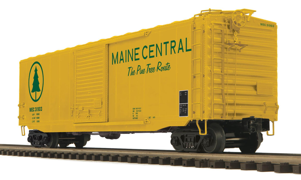 MTH 20-99435 O scale Maine Central yellow 50-foot PS-1 boxcar, manufacturer model view