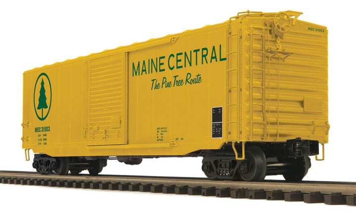 MTH 20-99435 O scale Maine Central yellow 50-foot PS-1 boxcar, manufacturer model view