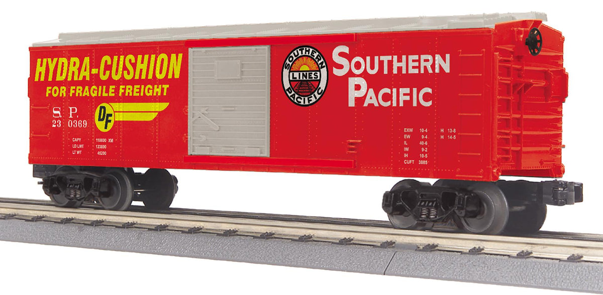 MTH 30-71252 O gauge Southern Pacific red boxcar with silver door and roof