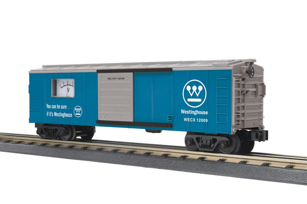 MTH 30-71270 O gauge Westinghouse blue and gray boxcar with power meter