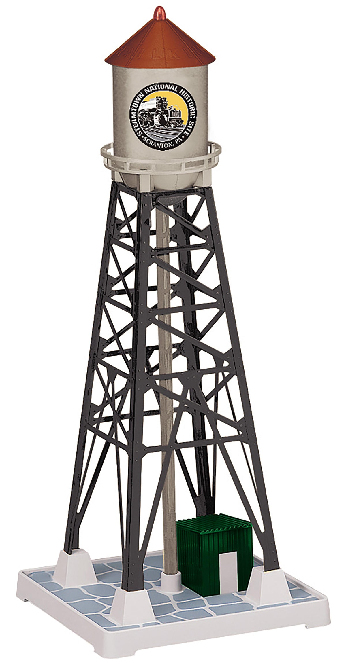 MTH 30-90705 O gauge Steamtown industrial water tower with black support structure and red roof