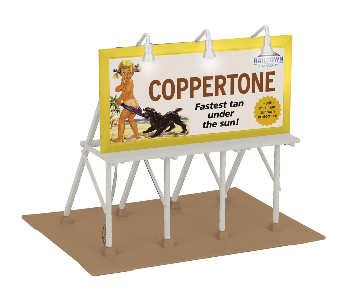 MTH 30-90748 O scale Railtown Pharmacy lighted billboard with vintage Coppertone advertising