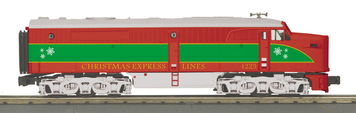 MTH 30-21253-1 Christmas Express Lines Alco PA locomotive 1225 in red, green and white, side view