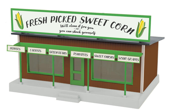 MTH 30-90635 O gauge Sweet Corn roadside stand, front and side view