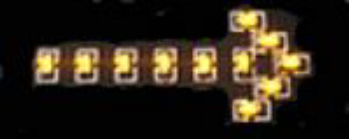 Illuminated single arrow detail from the Miniatronics 100-721-05 N scale five-arrow set; other included components are not shown.