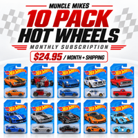 Muncle Mikes 10 new carded Hot Wheels monthly subscription, $24.95 per month plus shipping, red-and-black design