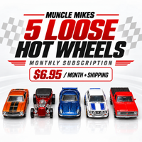 Muncle Mikes 5 loose Hot Wheels monthly subscription, $6.95 per month plus shipping, red-and-black design