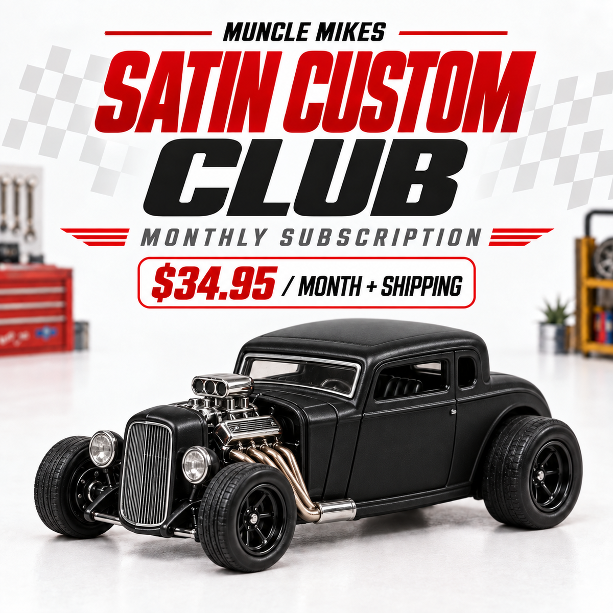 Muncle Mikes Satin Black Custom Club featuring a satin black custom diecast car