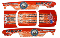 1963 Chevy II Navy Veteran Classic Fire — red-orange five-piece artwork preview; original lettering, seals, flag and locked outlines preserved.