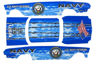 1963 Chevy II Navy Veteran Electric Blue — five-piece artwork preview matching the selected PDF, with original lettering, seals and flag preserved.