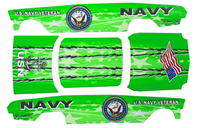 1963 Chevy II Navy Veteran Toxic Green — five-piece artwork preview matching the selected PDF, with original lettering, seals and flag preserved.