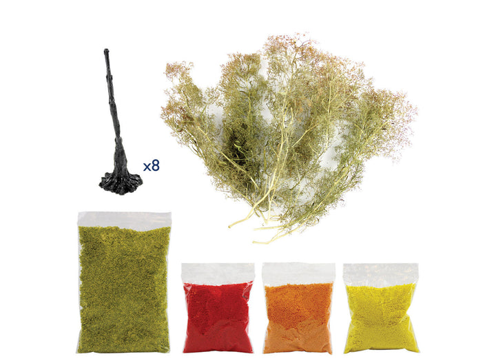 WWScenics WSLF061 kit with eight resin trunks, seafoam branches and green, orange, yellow and red foliage