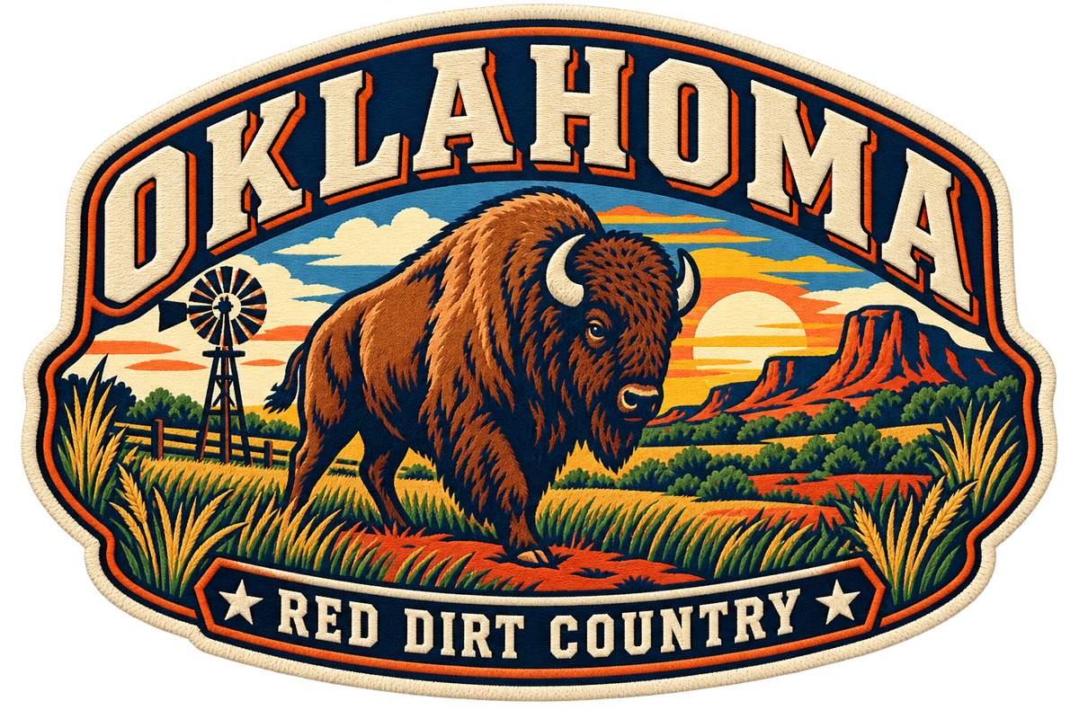 Oklahoma heritage badge embroidery artwork