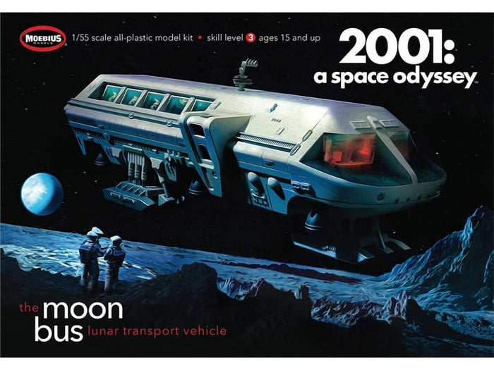 Moebius 2001-1 The Moon Bus 1/55 model kit package artwork showing the lunar transport vehicle