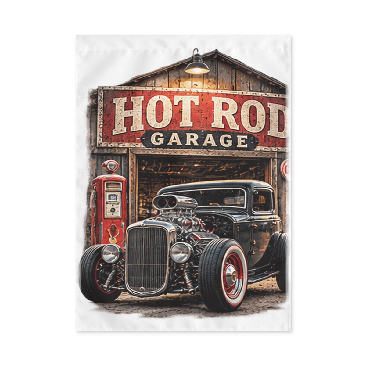 Hot Rod Garage Blown Coupe Outdoor Flag product mockup