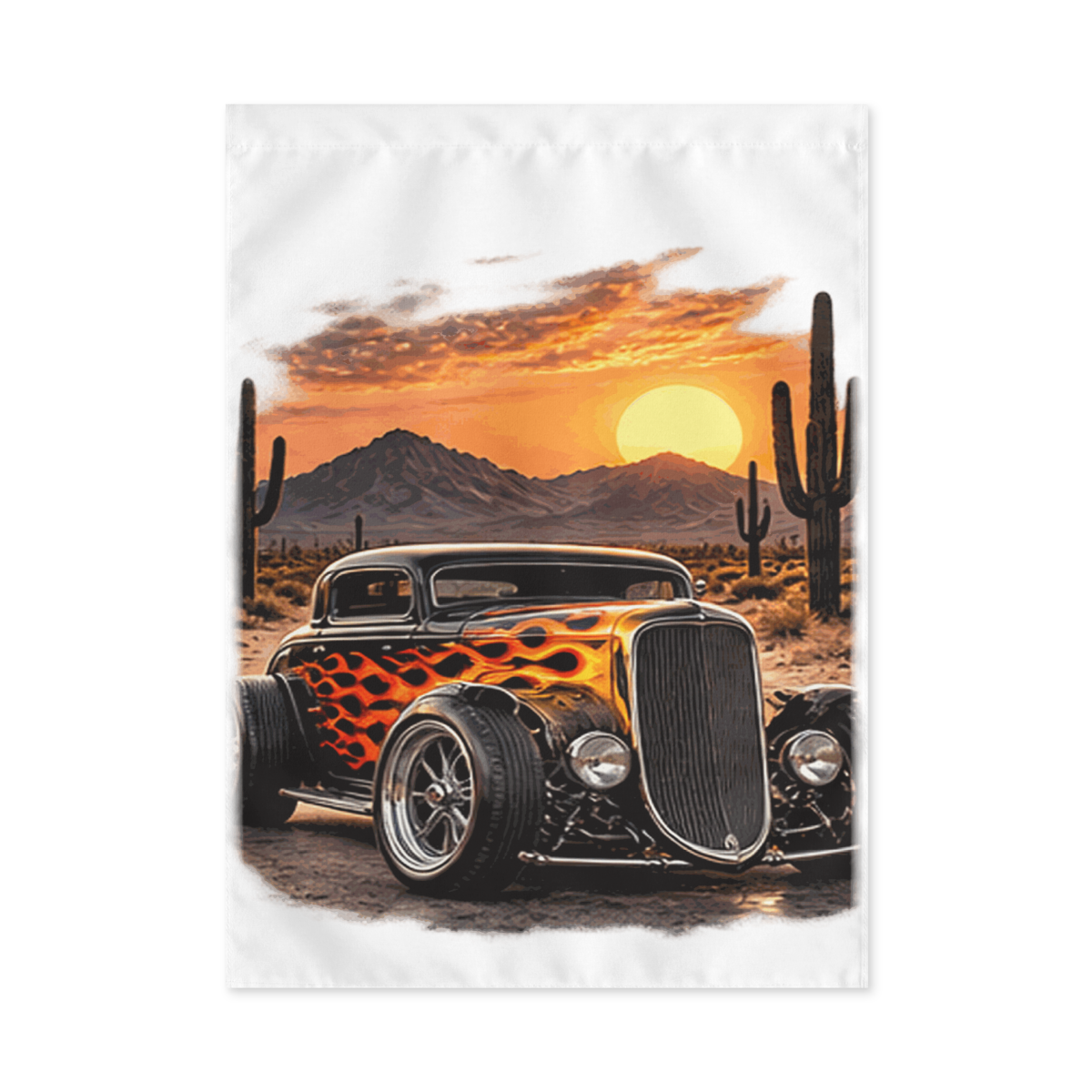 Desert Sunset Flame Coupe Outdoor Flag product mockup