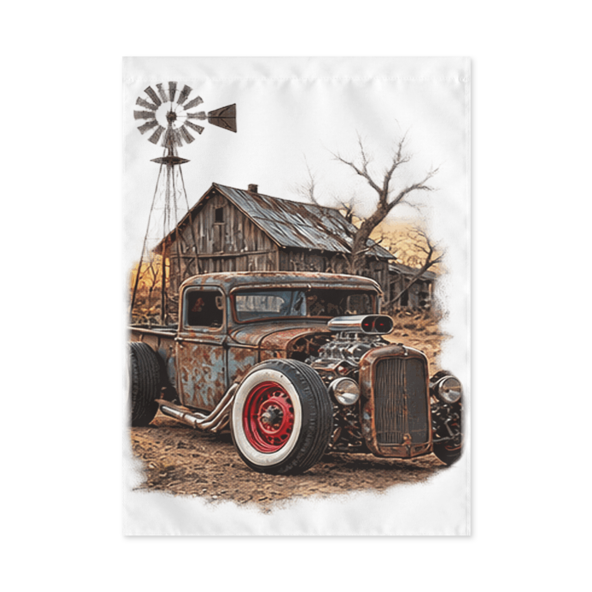 Rust and Thunder Rat Rod Pickup Outdoor Flag product mockup