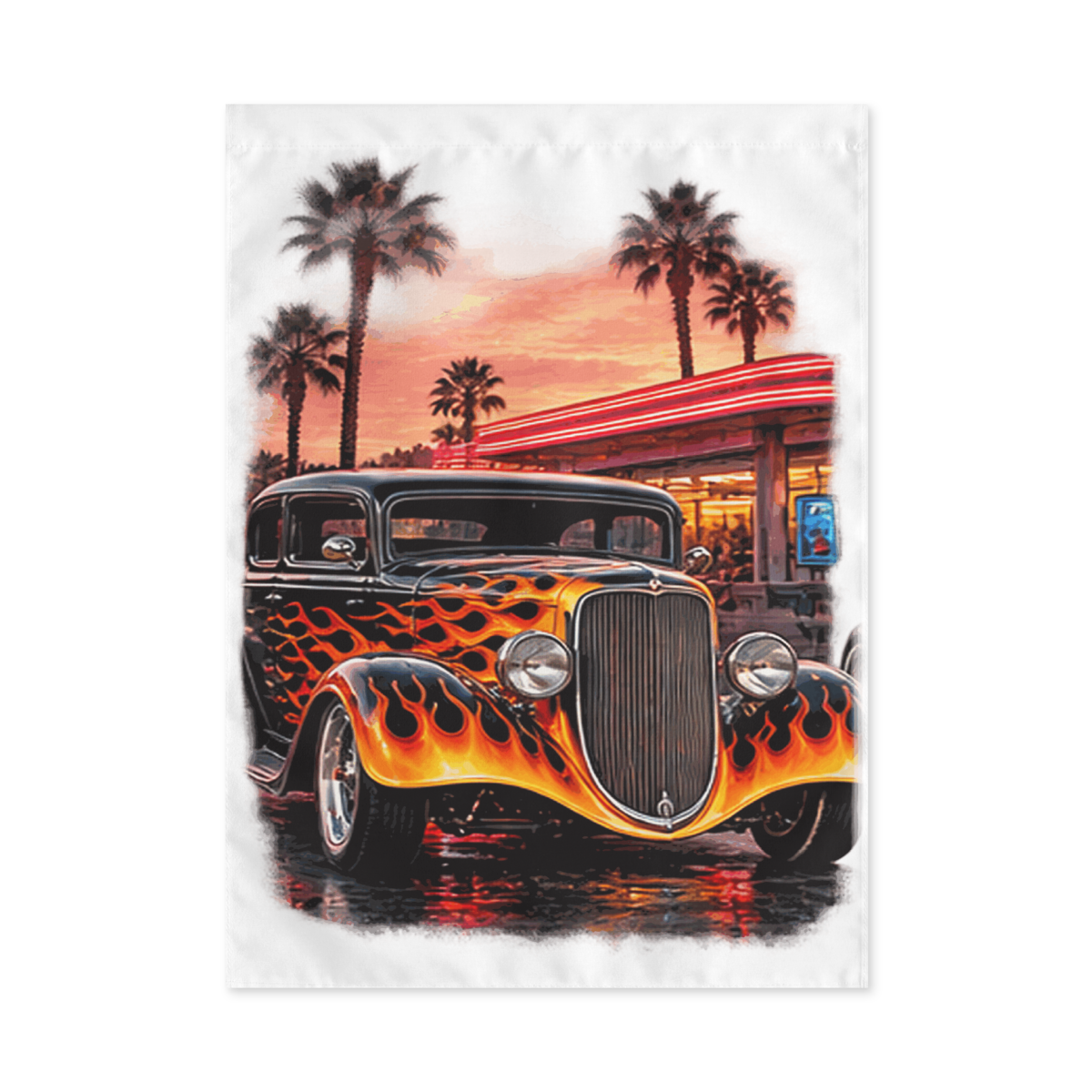 Neon Diner Flame Coupe Outdoor Flag product mockup