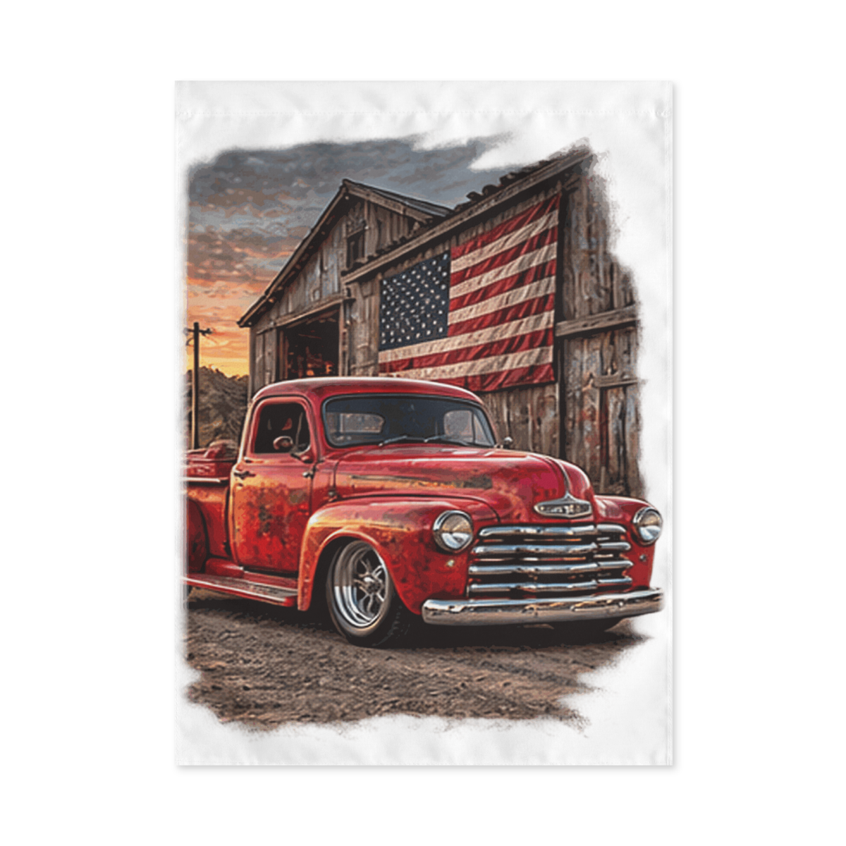 Barn Flag Red Hot Rod Pickup Outdoor Flag product mockup
