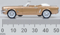 Oxford Diecast 87MU65007 1965 Ford Mustang Convertible in Prairie Bronze, 1:87 scale model, side view with millimetre scale.