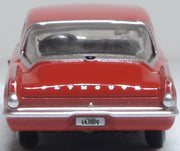 Oxford Diecast 87PB65002 1965 Plymouth Barracuda in Medium Red, 1:87 scale model, rear view.