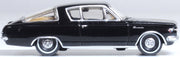 Oxford Diecast 87PB65004 1965 Plymouth Barracuda in Black and Gold, 1:87 scale model, right side view.
