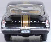 Oxford Diecast 87PB65004 1965 Plymouth Barracuda in Black and Gold, 1:87 scale model, rear view.