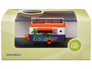 Oxford Diecast 87TR020 Loch-Side Cafe mobile food trailer in blue, white and orange with green monster graphics, 1:87 scale, shown in retail display packaging