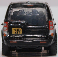 Oxford Diecast NDIS002 Land Rover Discovery 4 in Santorini Black, 1:148 scale model, rear view.