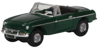 Oxford Diecast NMGB003 MGB Roadster in British Racing Green, 1:148 scale model, front three-quarter view.