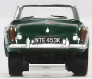 Oxford Diecast NMGB003 MGB Roadster in British Racing Green, 1:148 scale model, rear view.