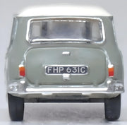 Oxford Diecast NMN009 Classic Mini in Tweed Grey and Old English White, 1:148 scale, rear view.