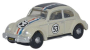 Oxford Diecast NVWB001 Volkswagen Beetle number 53 with racing stripes, 1:148 N scale.