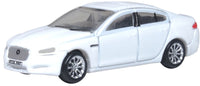 Oxford Diecast NXF005 Jaguar XF in Polaris White, 1:148 N scale — front three-quarter view.