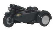 Oxford Diecast NBSA008 RAF Blue motorcycle and sidecar, 1:148 scale model, front three-quarter view.