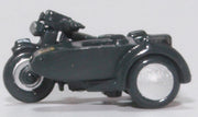 Oxford Diecast NBSA008 RAF Blue motorcycle and sidecar, 1:148 scale model, sidecar side view.