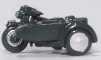 Oxford Diecast NBSA008 RAF Blue motorcycle and sidecar, 1:148 scale model, sidecar side view.