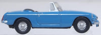 Oxford Diecast NMGB004 MGB Roadster in Iris Blue, 1:148 scale model, right side view.