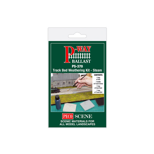 PECO PS-370 steam track bed weathering kit, retail packaging.