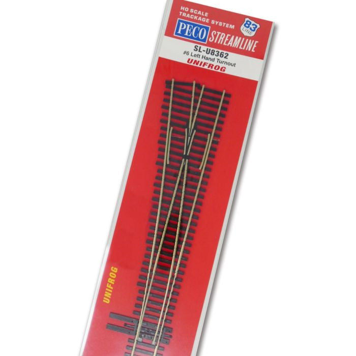 PECO SL-U8362 Code 83 No. 6 Left-Hand Unifrog Turnout – HO Scale– product image