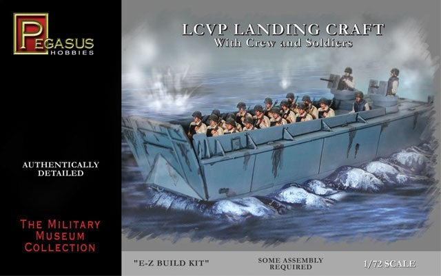 Pegasus Hobbies LCVP Landing Craft with Crew and Soldiers 1/72 model kit box artwork