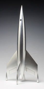 Pegasus 9111 Luna Rocketship, assembled and silver-painted example viewed from the front