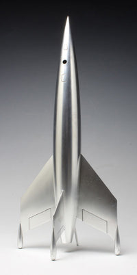 Pegasus 9111 Luna Rocketship, assembled and silver-painted example viewed from the front