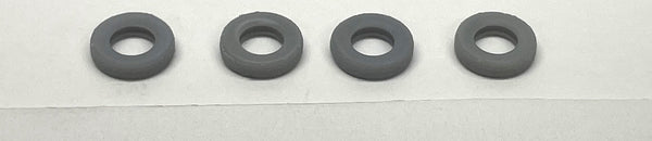 Four unpainted Phoenix Precision Models PPM-30541 N-scale individual tires