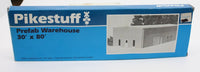 Pikestuff 541-0004 HO prefab warehouse, retail kit box showing the 30-by-80-foot warehouse