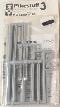 Pikestuff 541-0012 HO highway guardrails, three-piece kit in labeled packaging