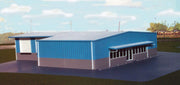 Pikestuff 541-0103 HO Piping and Mechanical Contractors building kit, assembled blue industrial building