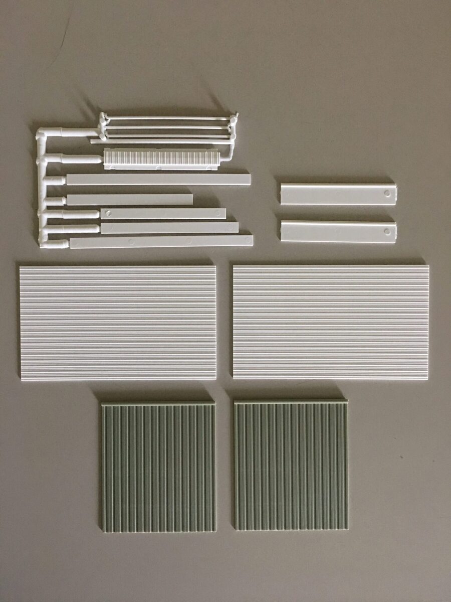 Pikestuff 541-0141 HO green building extension kit, wall and roof panels with trim parts