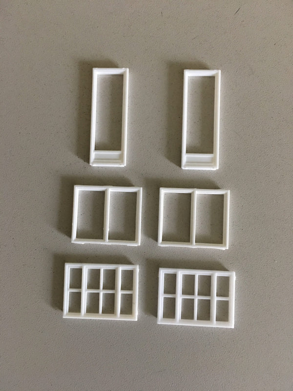 Pikestuff 541-1201 HO assorted windows, six white window frames in three styles
